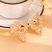 Pleated Lava Hollow Heart-shaped Earrings – Gifts for Couples — 6