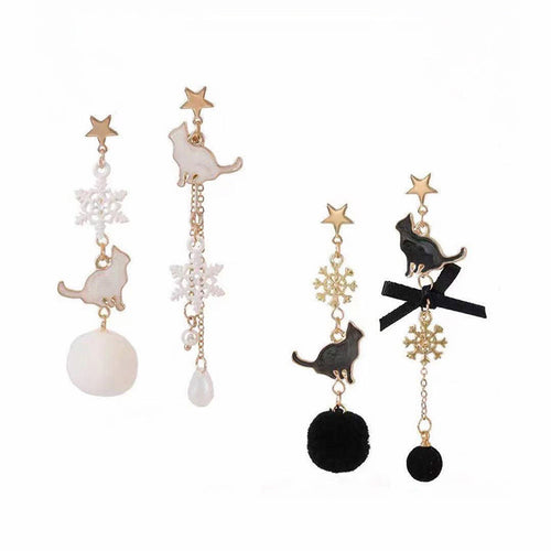Cute Black and White Cat Personality Earrings – Gifts for Kids — 1