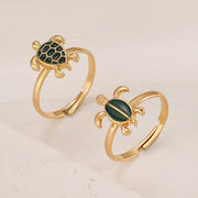 Two Cute Turtles Stacked Ring Plated 14K Gold Design – Everyday Gifts — 8
