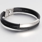 Men's Stainless Steel Genuine Leather Bracelet – Jewelry Gift Ideas — 2