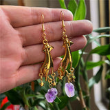 Gold And Silver Hand Pendant Earrings Amethyst – Jewelry Gift Ideas — 2
