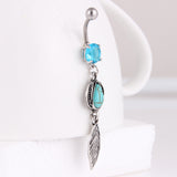 Turquoise Water Drop Leaves Belly Button Ring – Special Occasion Gifts — 7