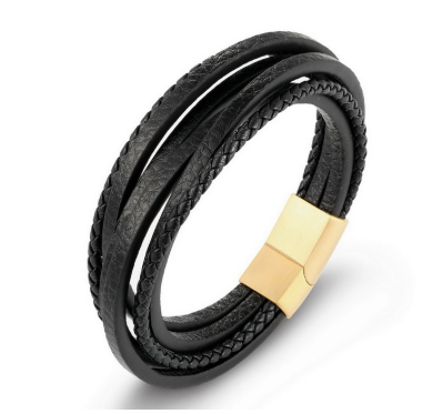 Fashion stainless steel chain leather bracelet – Stylish Gifts — 1