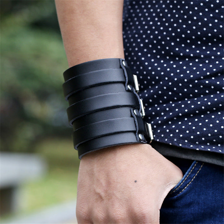 Exaggerated Punk Cattle Leather Bracelet Wide – Jewelry Gift Ideas — 1