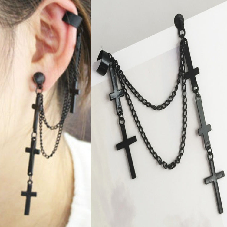 Cross Tassel Earrings Statement Metal Punk Women – Gifts for Her — 1