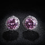 Round Sapphire Blue Red Stud Earrings AAA Zircon – Jewelry Gift Ideas — 4