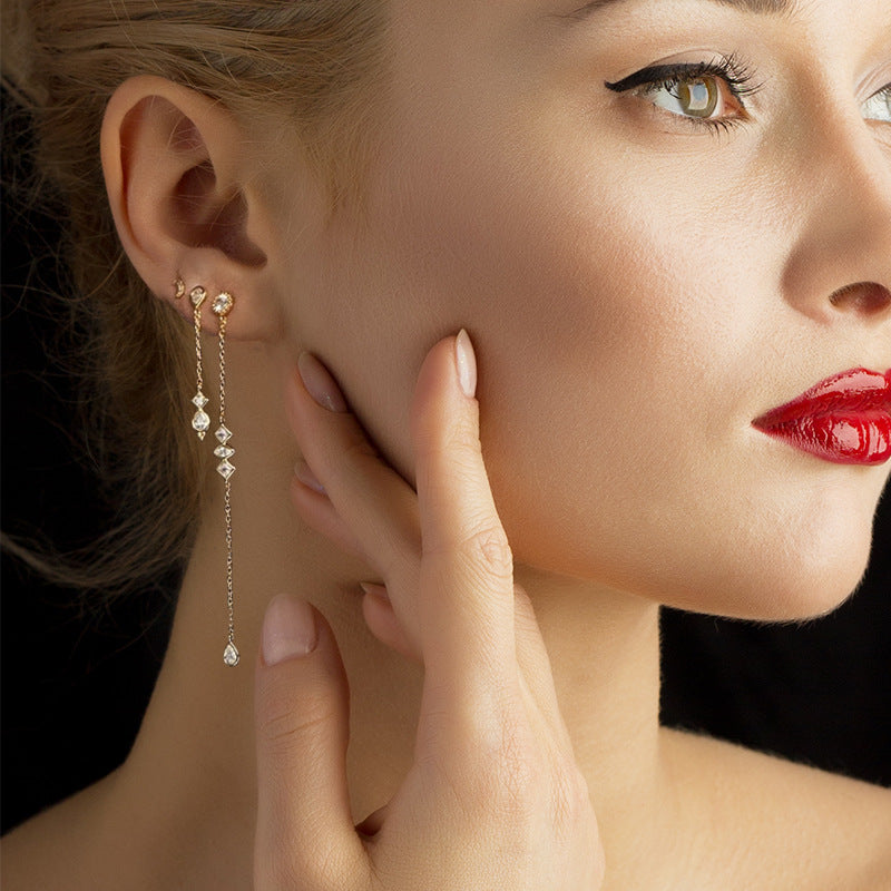 Sterling Silver Tassel Chain Diamond Earrings – Practical Gifts — 1
