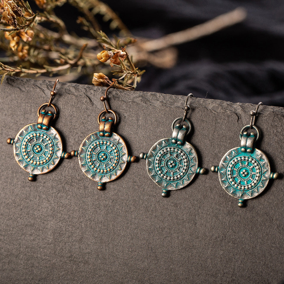 Vintage Roulette Shaped Carved Pendant Earrings – Jewelry Gift Ideas — 1