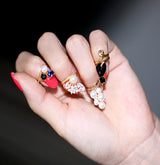 Crystal Cat Pearl Rhinestone Knuckle Nail Ring Set – Cat Lover Gifts — 6