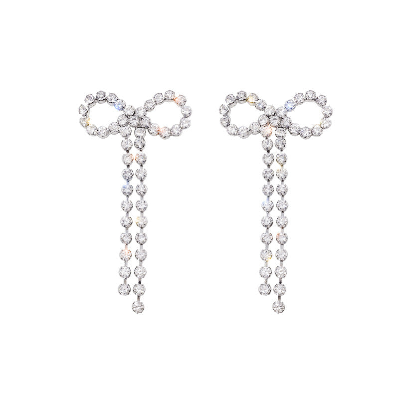 Women's Bow Long Glitter Diamond Tassel Earrings – Gifts for Her — 1