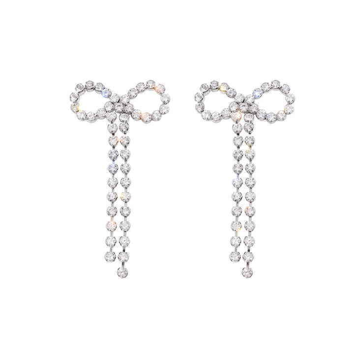Women's Bow Long Glitter Diamond Tassel Earrings – Gifts for Her — 1