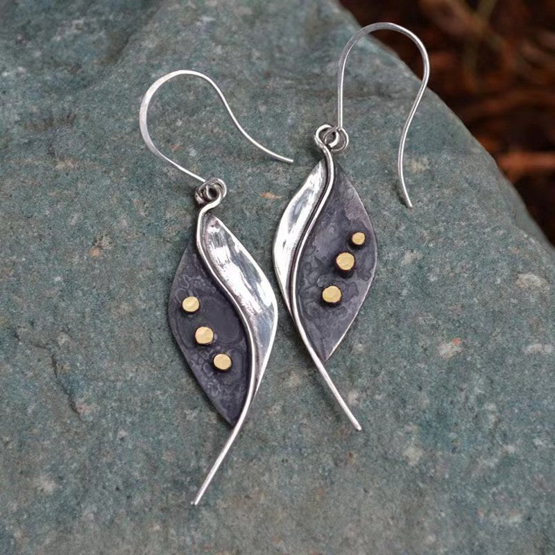 Vintage Original Ancient Silver Natural Leaf Earrings – Birthday Gifts — 1