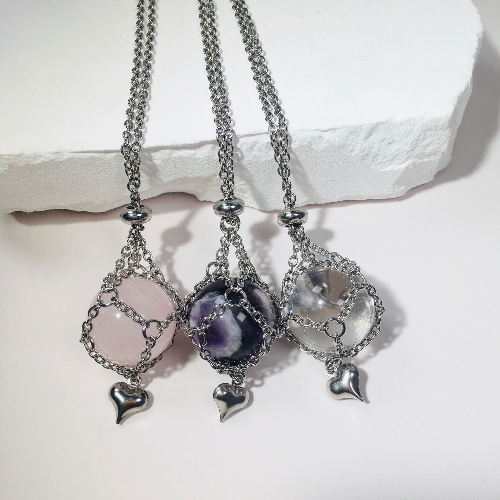 Natural Amethyst White Crystal Ball Pendant Love – Jewelry Gift Ideas — 1