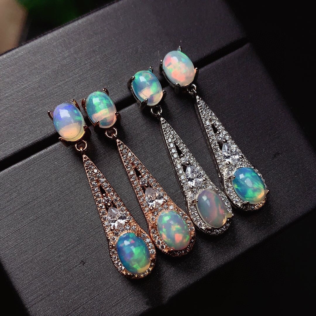 Women's Inlaid Natural Opal Silver Stud Earrings – Gifts for Her — 1