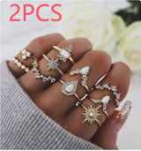 Diamond-embedded Combination Knuckle Ring 10-piece – Thoughtful Gifts — 3