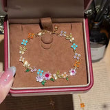 Colorful Rhinestone Flower Necklace Bracelet Stud – Jewelry Gift Ideas — 11