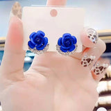 Female 925 Silver Needle Blue Rose Earrings – Gifts for Her — 1