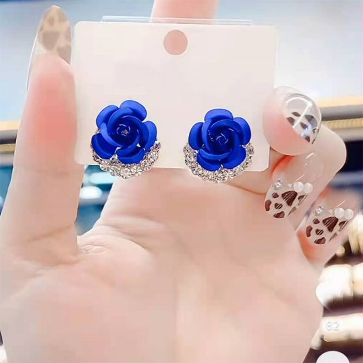 Female 925 Silver Needle Blue Rose Earrings – Gifts for Her — 1