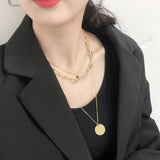 Metal Multilayer Thick Chain Necklace Smooth Disc – Jewelry Gift Ideas — 1