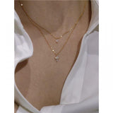 Womens Mini Cross Diamond Double Layer Necklace – Jewelry Gift Ideas — 3