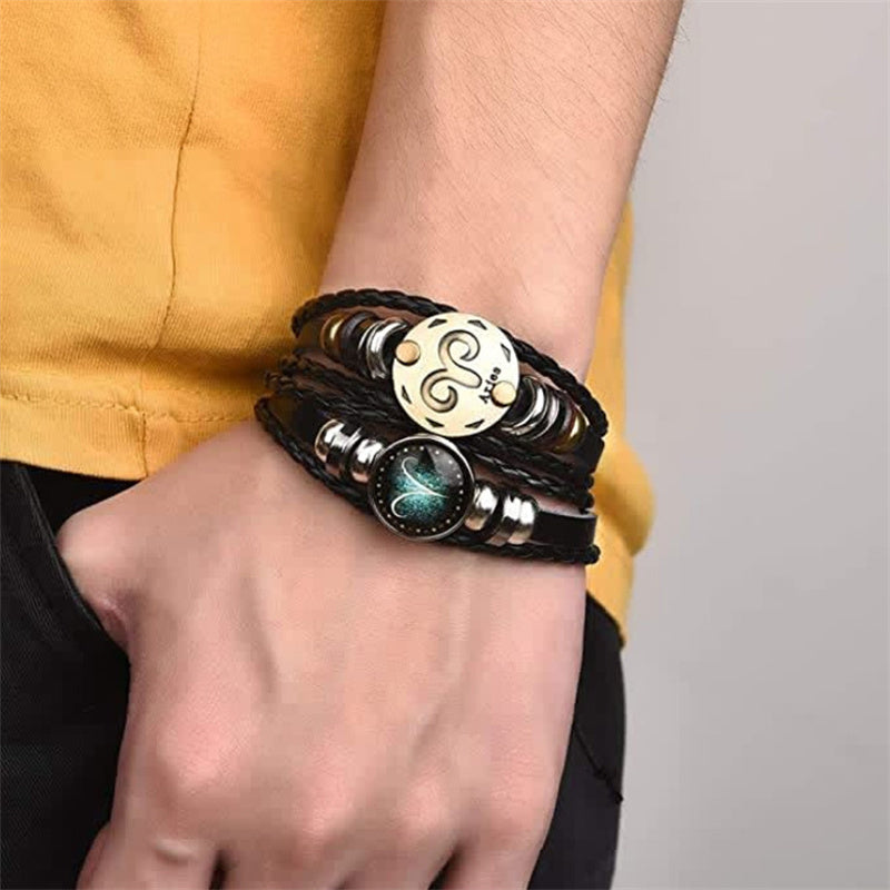 Men's Leather Personality Vintage Zodiac Bracelet – Jewelry Gift Ideas — 1