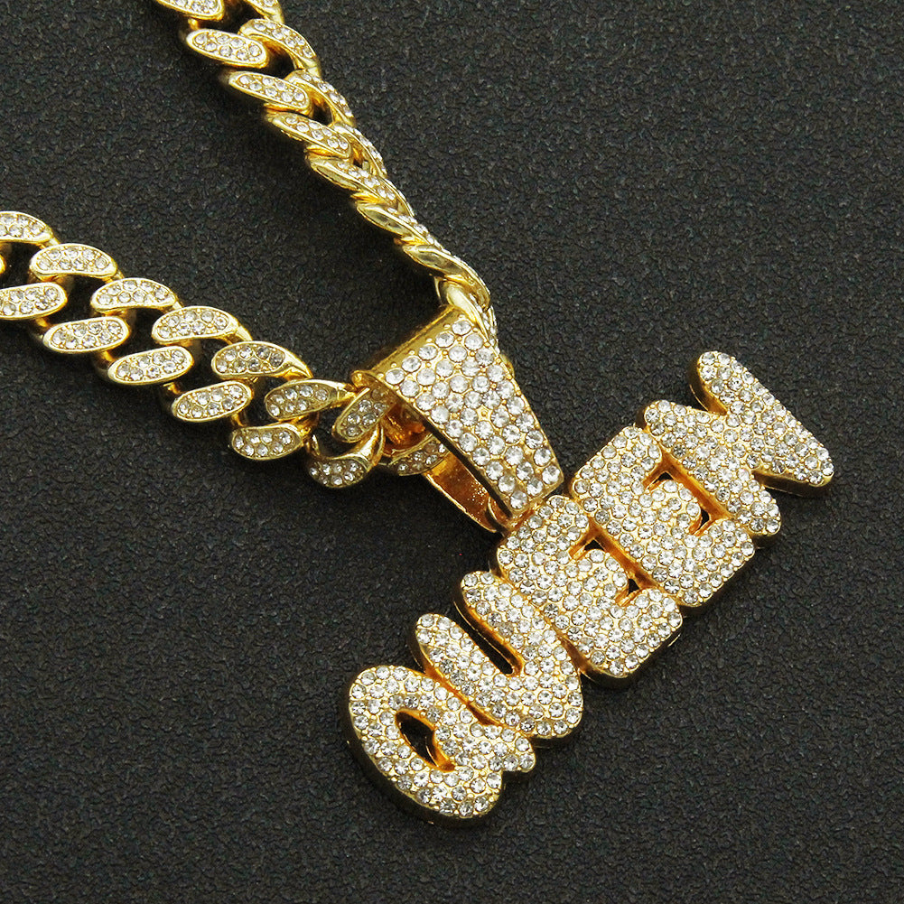 Full Diamond Alphabet Queen Pendant Necklace – Jewelry Gift Ideas — 1