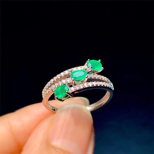 925 Silver Inlaid Natural Colombian Emerald Ring – Unique Gift Ideas — 2