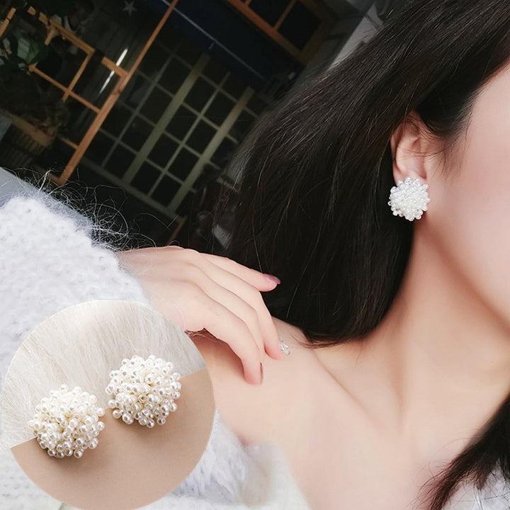 High-grade Pearl Net Red Beaded Flower Earrings – Stylish Gifts — 1