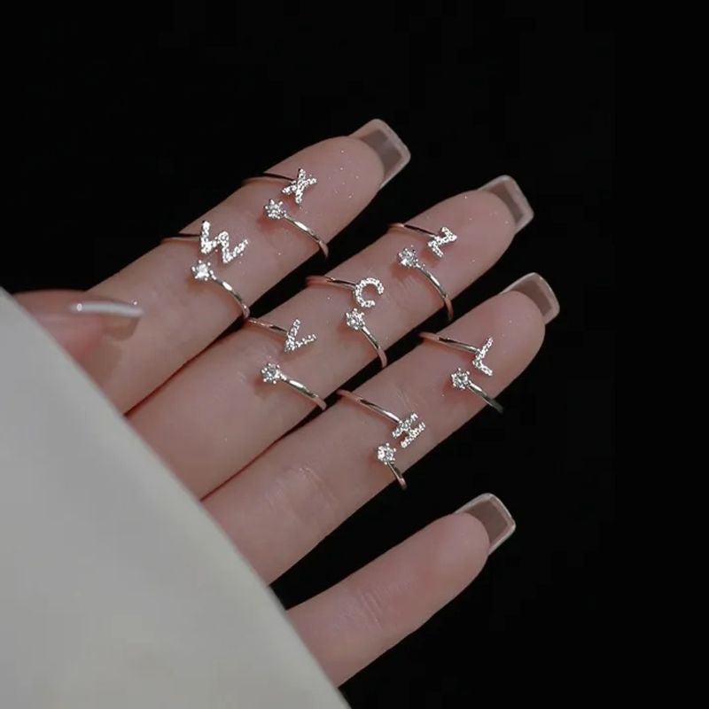 Female Stylish Adjustable Zircon 26 Letters Ring – Gifts for Her — 1