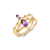 S925 Silver Plated 14k Gold Amethyst Ring Set – Thoughtful Gifts — 5