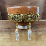Gold Moth And Quartz Hanging Ear Earrings – Holiday Gift Ideas — 1