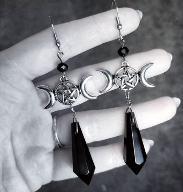 Pentagram Moon Black Replica Diamond Earring – Jewelry Gift Ideas — 1