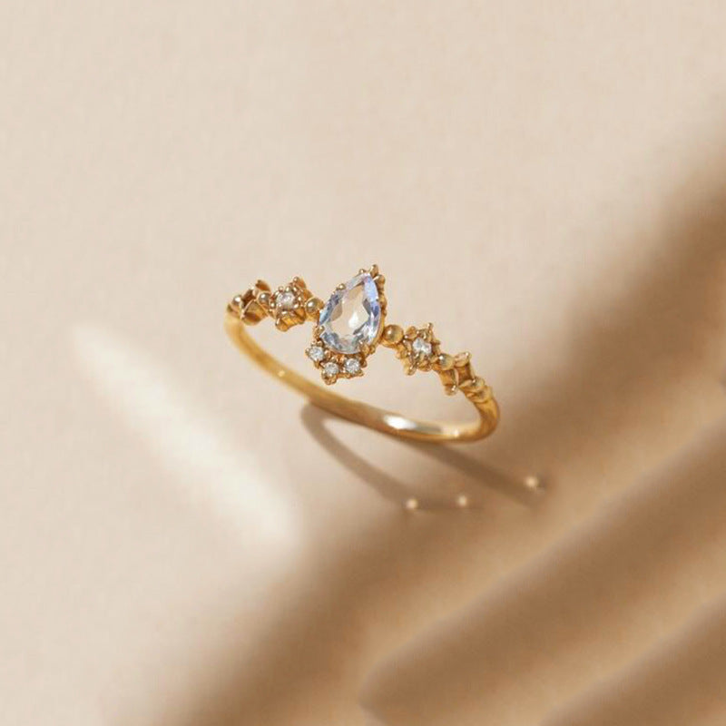 Silver Gold Plated Natural Blue Moonstone Ring – Birthday Gifts — 1