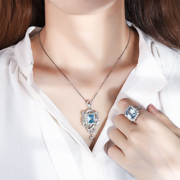 Simulated Aquamarine Pendant Ring Set – Jewelry Gift Ideas — 1