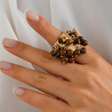 High Profile Retro Colorful Gemstone Pearl Tassel Ring – Gifts for Her — 6