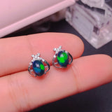 Stud Earrings Silver Inlaid Natural Black Opal – Useful Gifts — 3