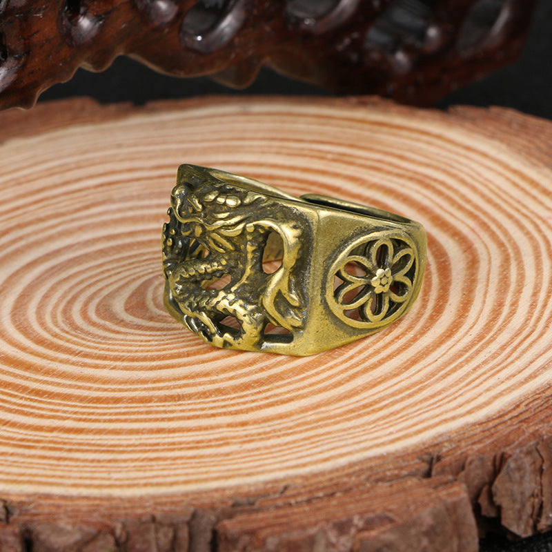 Ancient Brass Panlong Ring Men's Retro Antique Bronze – Gifts for Him — 1