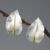 Sterling Silver Leaf Pearl Earrings – Gift Ideas — 3