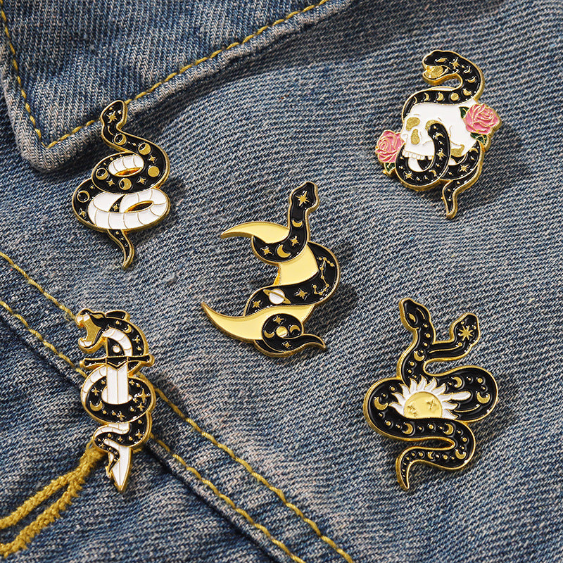 Black Snake Brooch Moon Skull Snake Metal – Jewelry Gift Ideas — 1