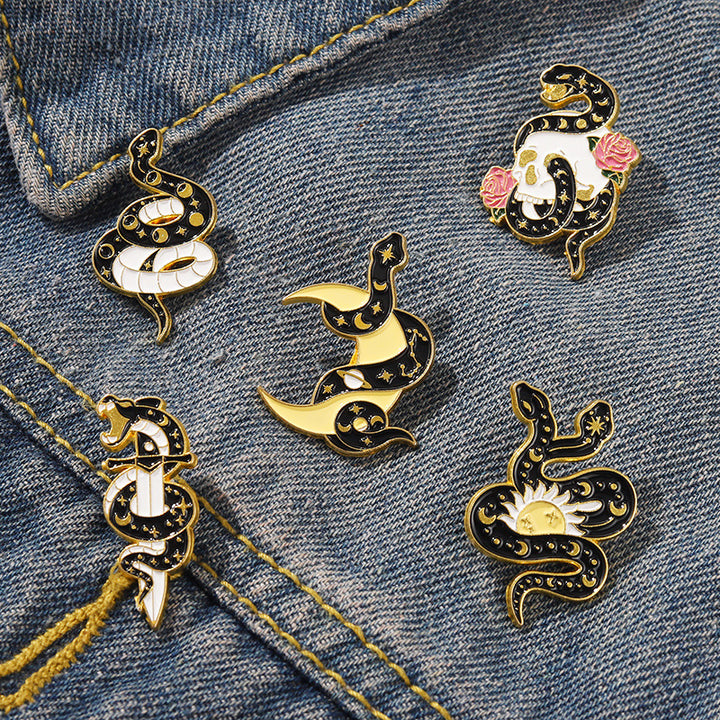 Black Snake Brooch Moon Skull Snake Metal – Jewelry Gift Ideas — 1