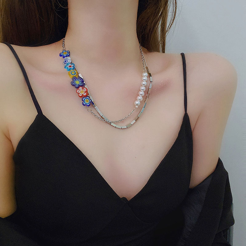 Colorful Glazed Daisy Small Flower Pearl Necklace – Jewelry Gift Ideas — 1