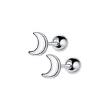 S925 Silver Earrings Female Glossy Moon With Ear Plug – Gifts for Her — 3