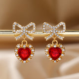 Zinc Alloy Bow Heart Shape With Diamond Earrings – Meaningful Gifts — 6
