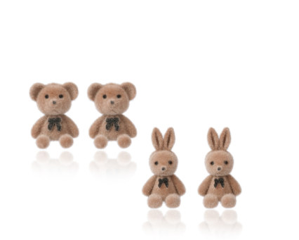Cute Brown Bear Bunny Flocking Earrings Plush Earrings – Gifts for Her — 2
