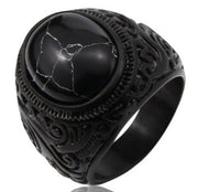 Snakelike Winding Black Flat Gemstone Ring Men's – Gifts for Him — 11