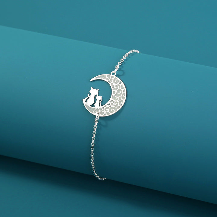 Luminous Copper Cat and Moon Silver Drip Bracelet – Jewelry Gift Ideas — 1