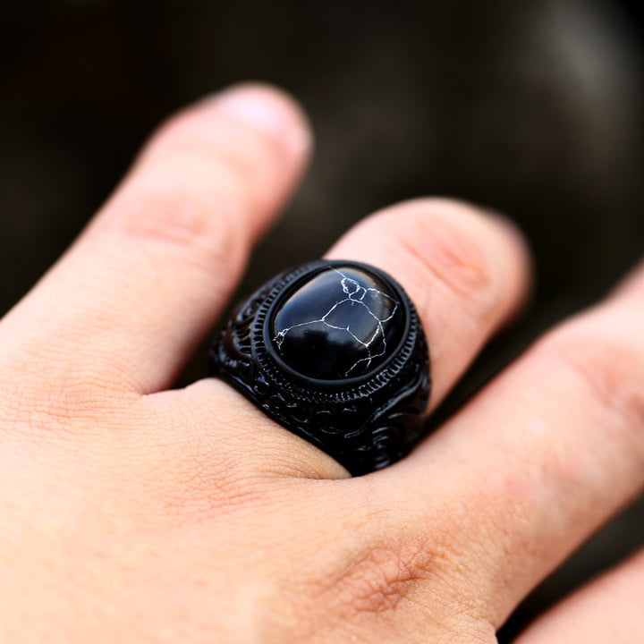 Vintage Stainless Steel Engraved Ring With Gemstones – Practical Gifts — 1