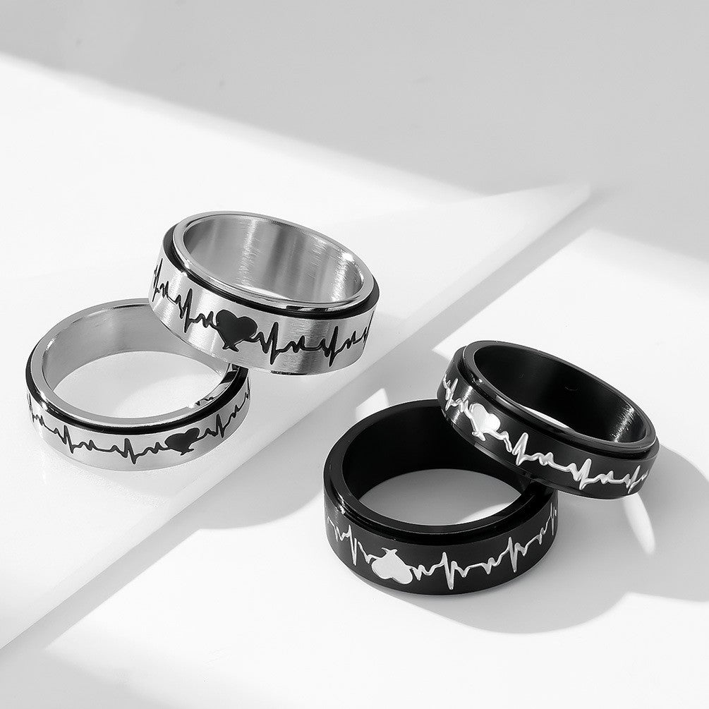 Titanium Steel Rotating ECG Couple Ring Stainless – Gifts for Couples — 1