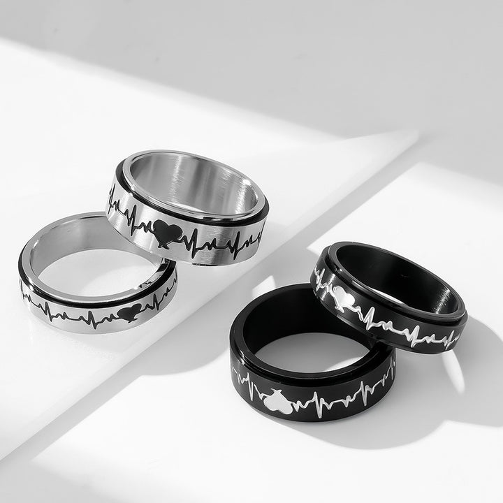 Titanium Steel Rotating ECG Couple Ring Stainless – Gifts for Couples — 1