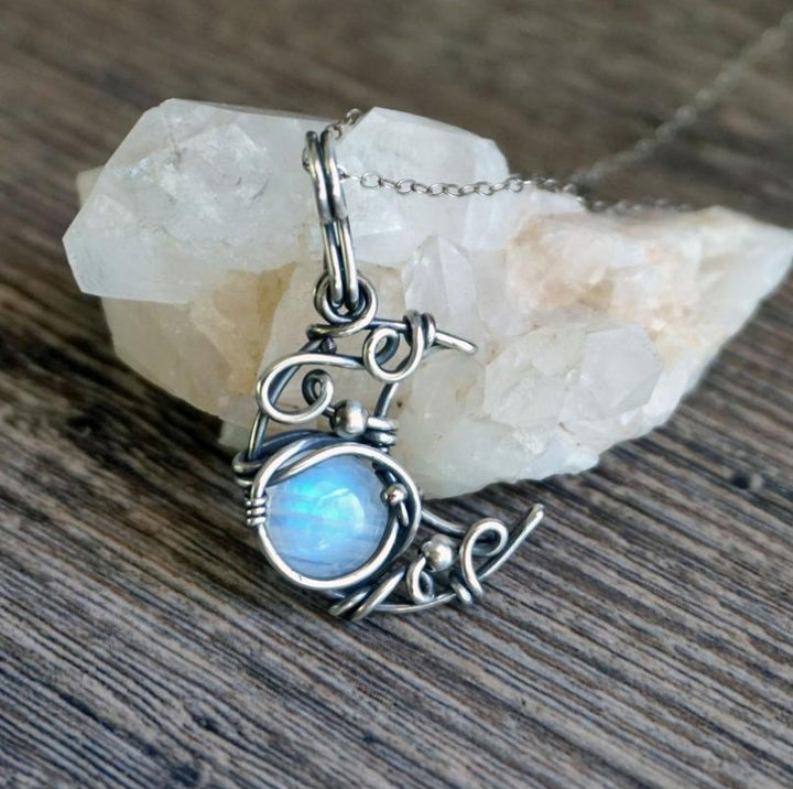 Simian Moonstone Necklace Wire Cutout Moon – Jewelry Gift Ideas — 1